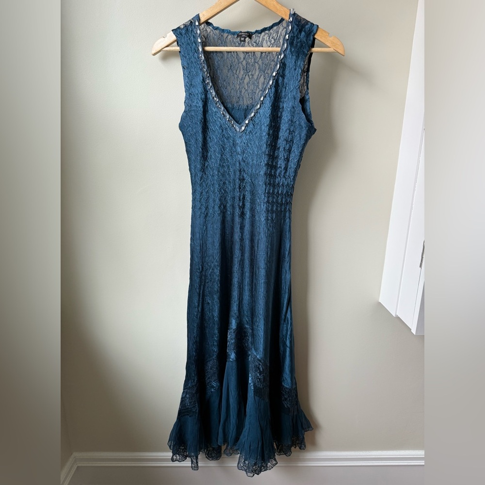 KOMAROV Beaded Lace‎ Fairy Grunge Midi Dress Whimsy Ethereal Delicate Textured M